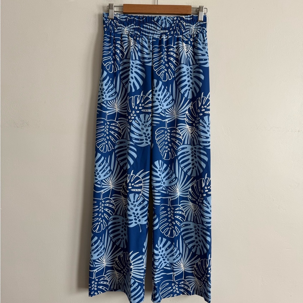 Navy & Light Blue Tropical Straight-Leg Pants